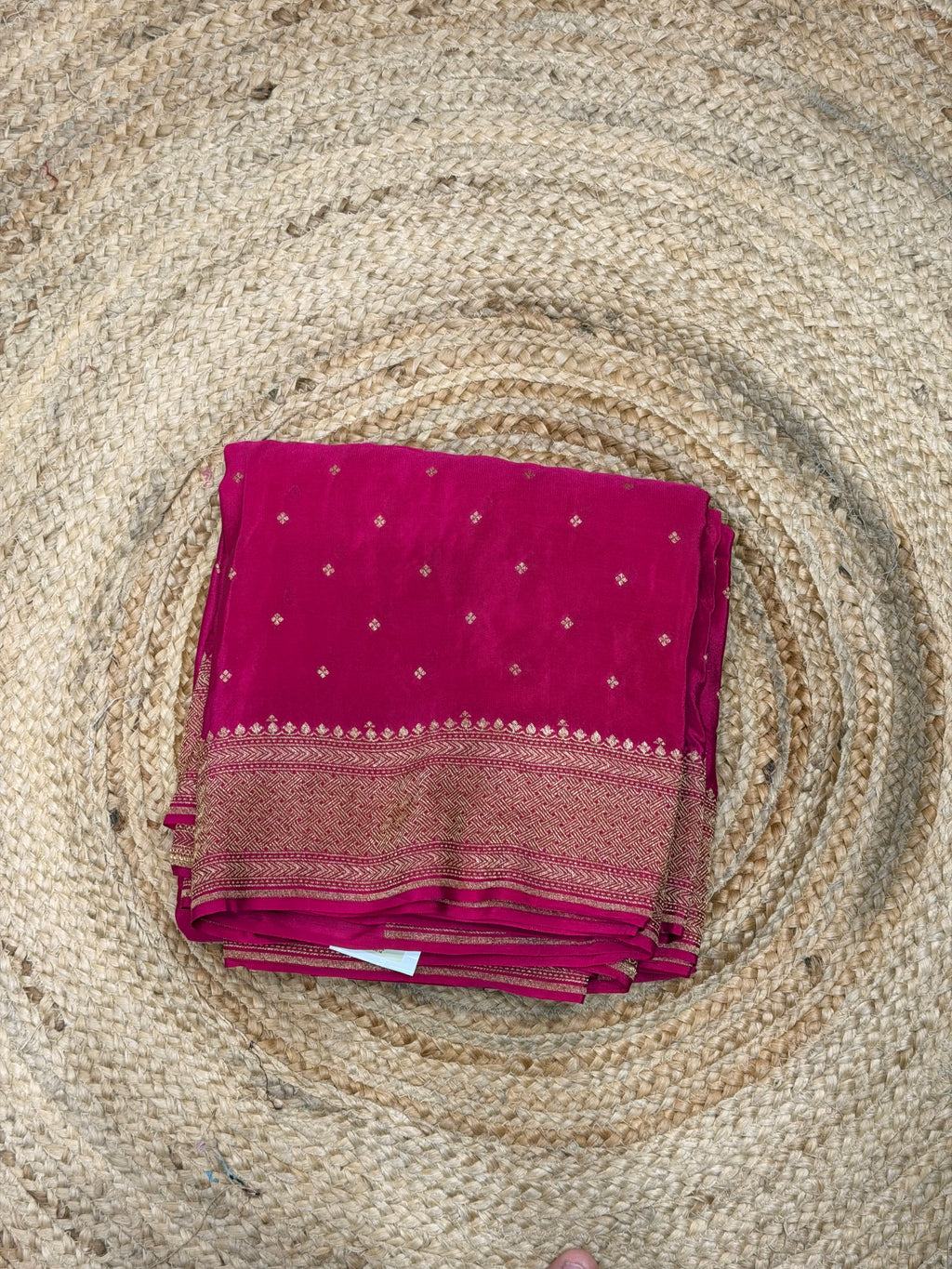 Deep Rani pink pure crepe Banaras