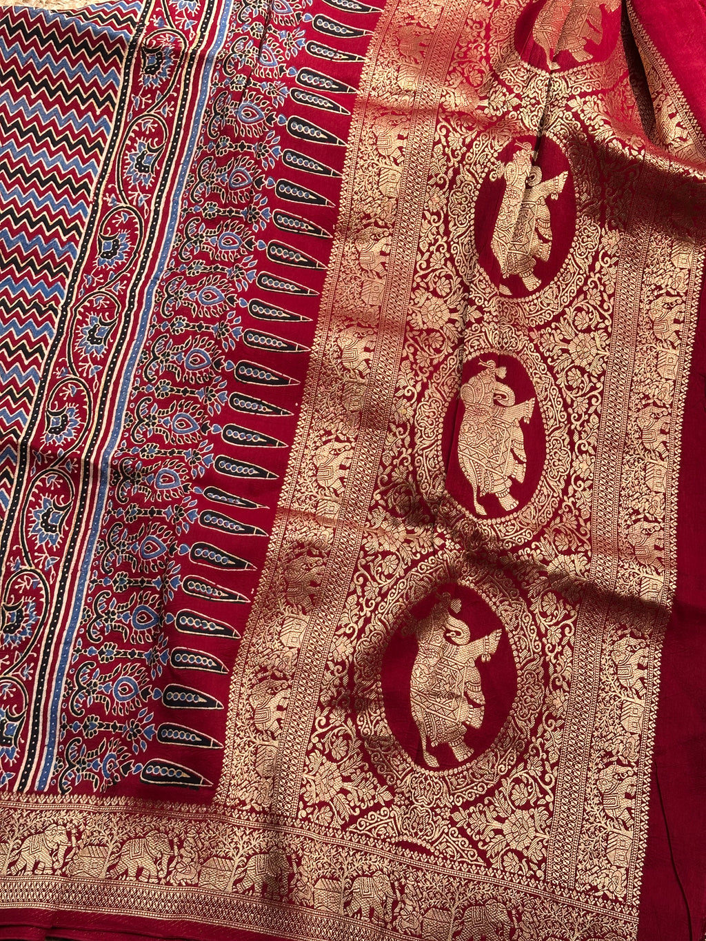 Red and maroon pure Ajrak dola silk