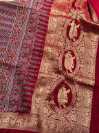 Red and maroon pure Ajrak dola silk