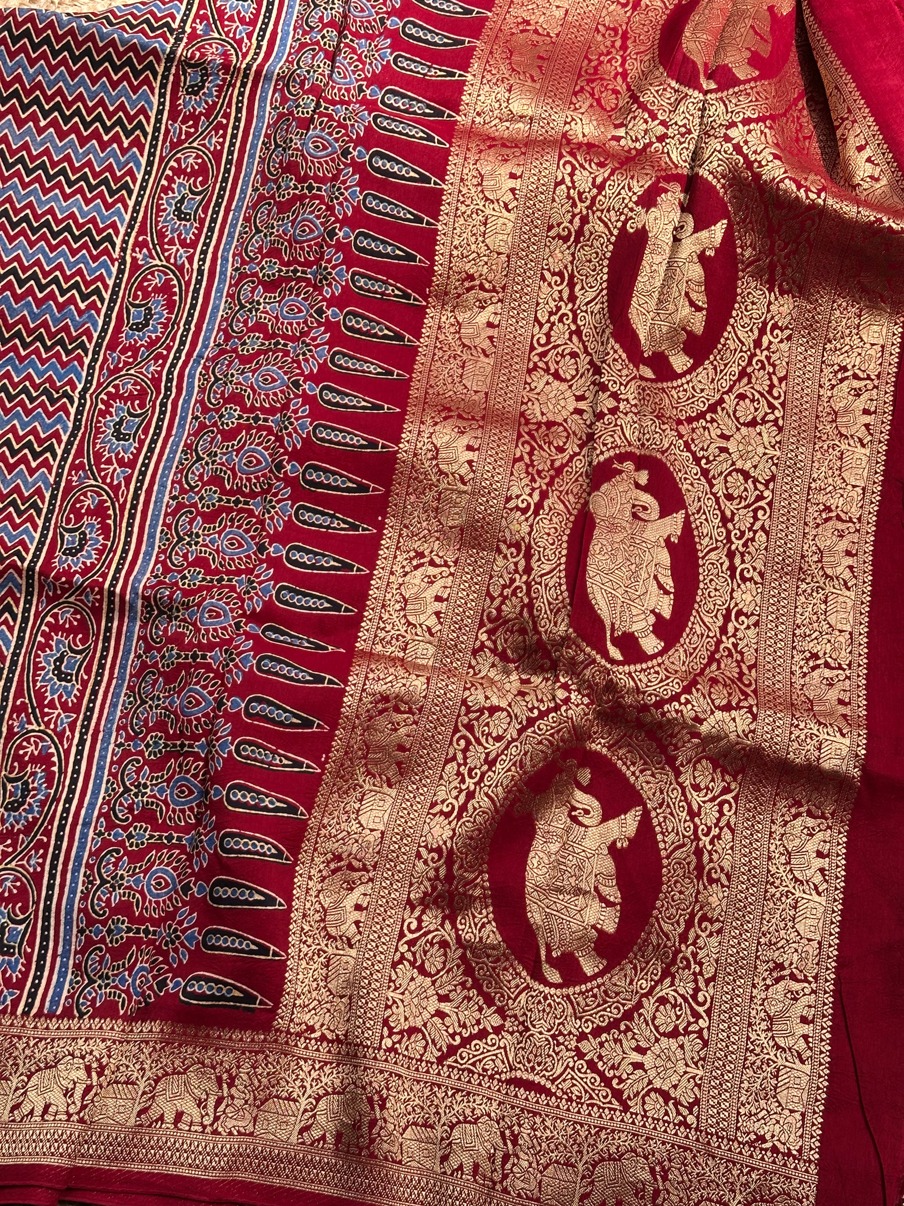 Red and maroon pure Ajrak dola silk