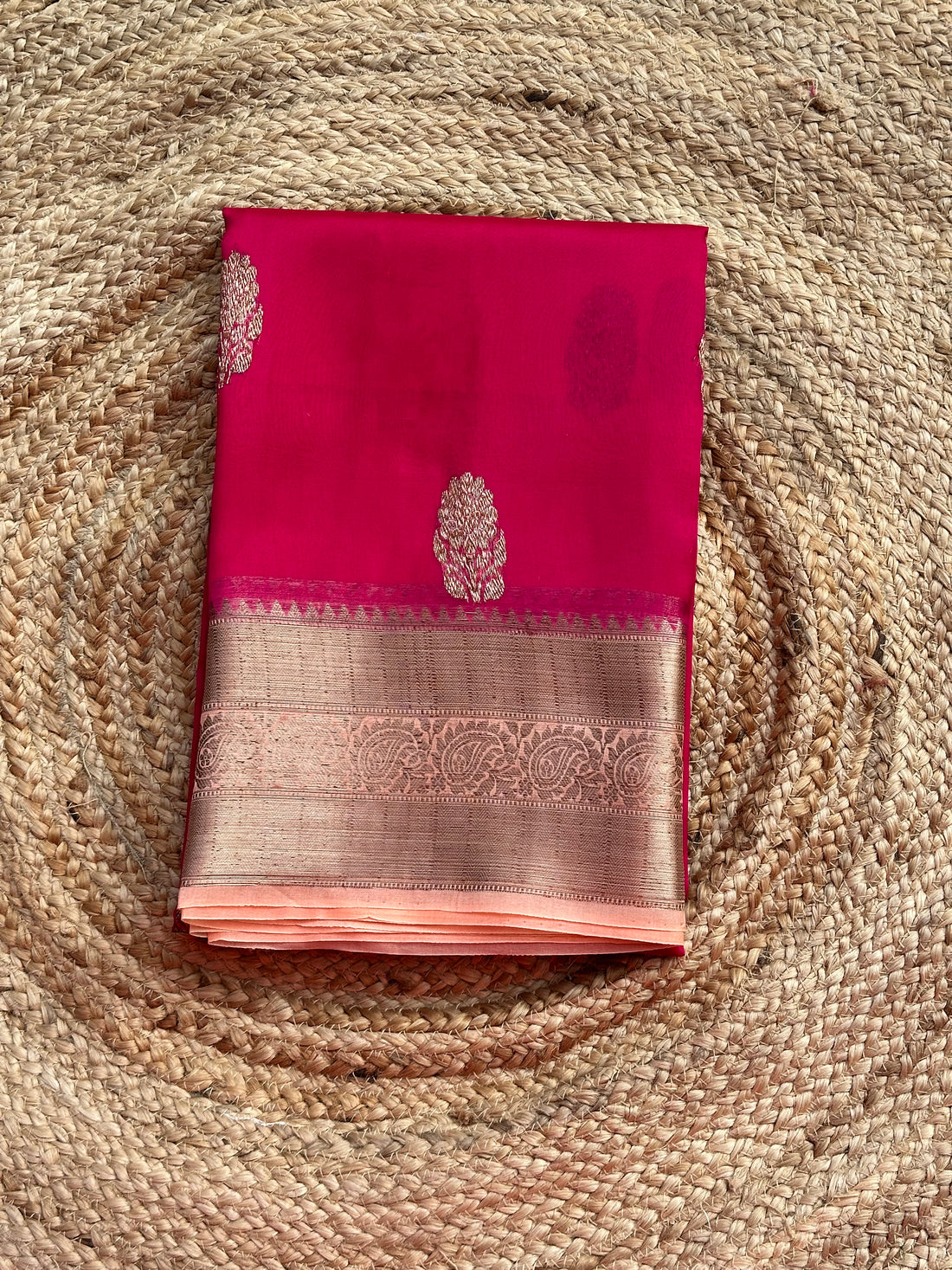 Pink with peach pure Kora organza silk sarees