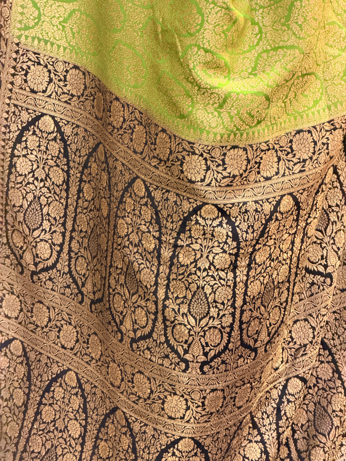 Green with black brocade crepe Banaras silk sarees