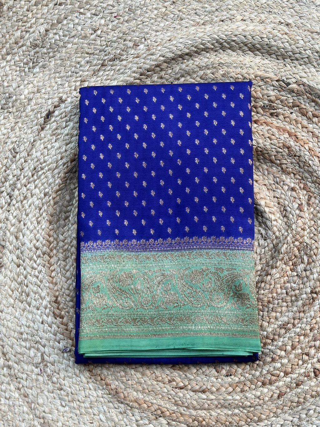 Deep purple and mint green crepe chiffon Banarasi sarees