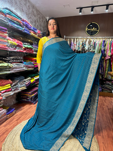 Pure Crepe Banarasi with Jaal pattern (Peacock Blue)