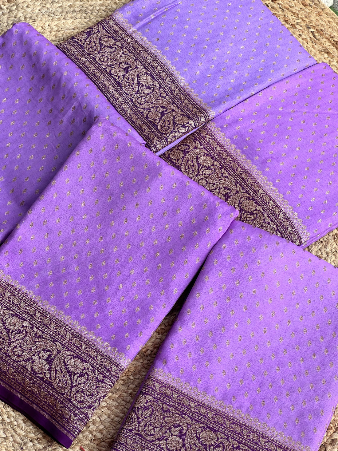 Lavender and purple pure crepe chiffon sarees antique zari woven