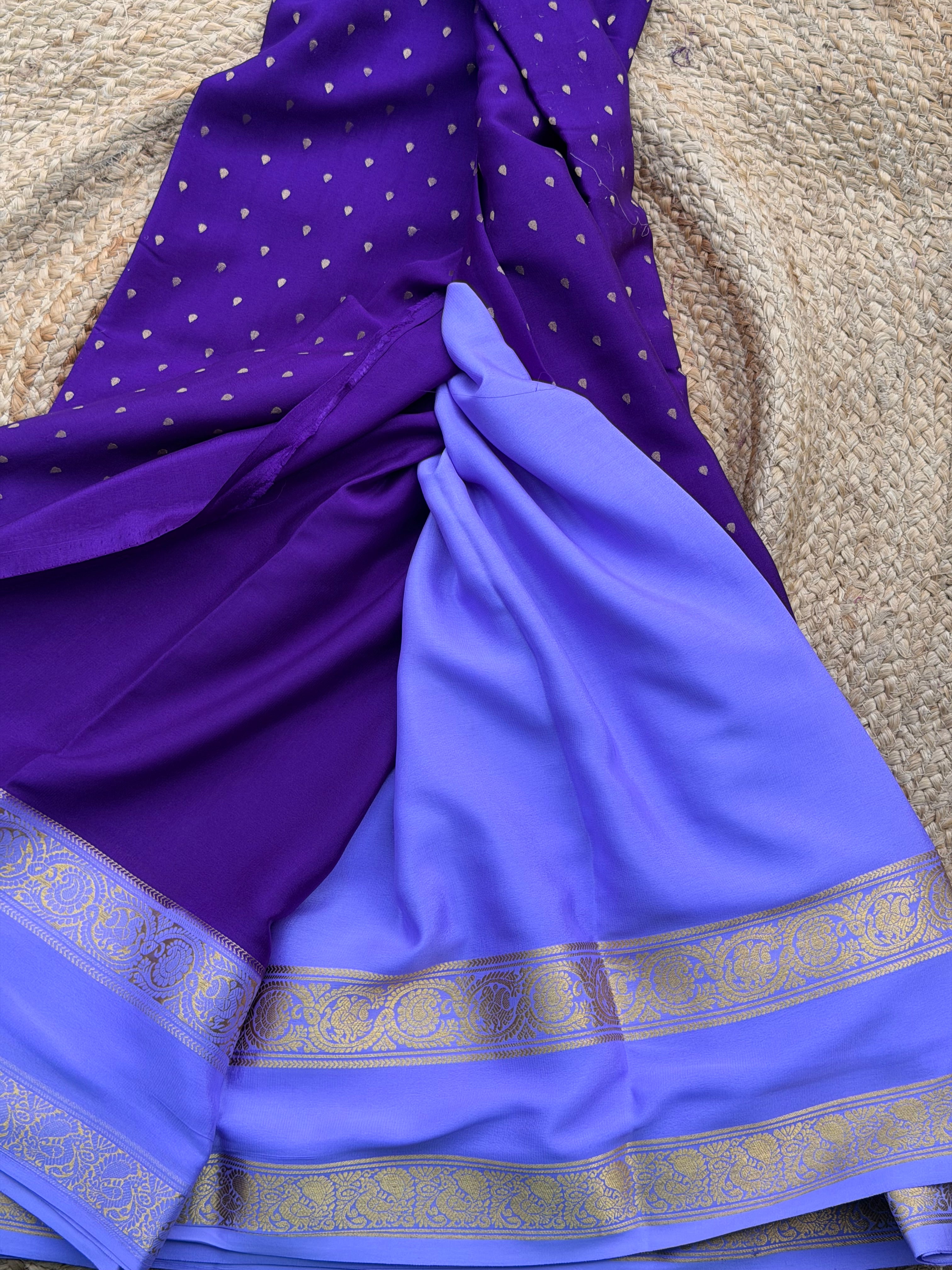 Dark purple and lavender 1000 butta pure crepe Mysore silk 120 gsm