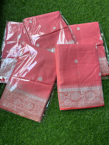 Peach with orange pure khaddi chiffon sarees.