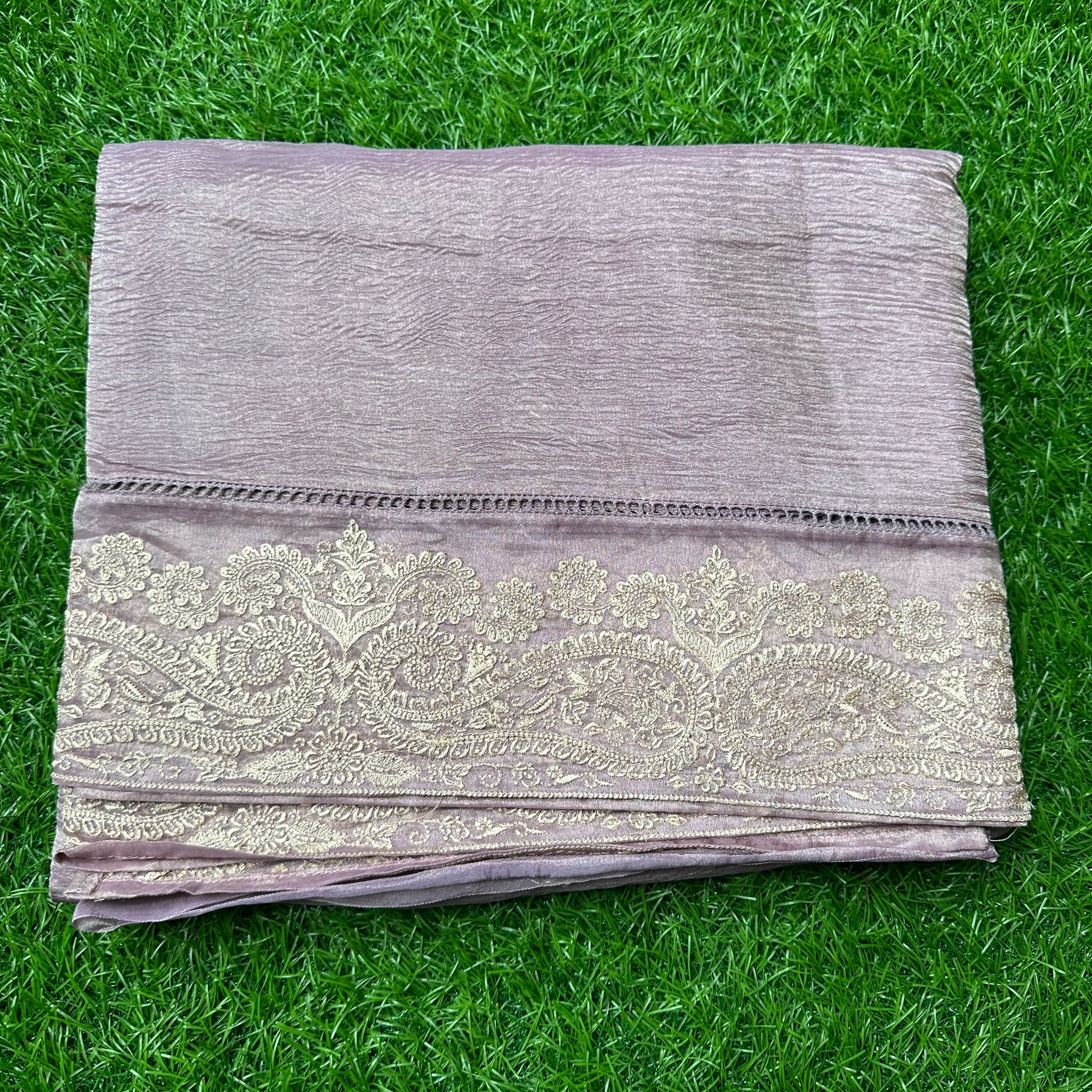 Pure tissue Banarasi sarees light lavender shades,with embroidery borders.