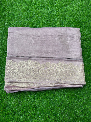 Pure tissue Banarasi sarees light lavender shades,with embroidery borders.