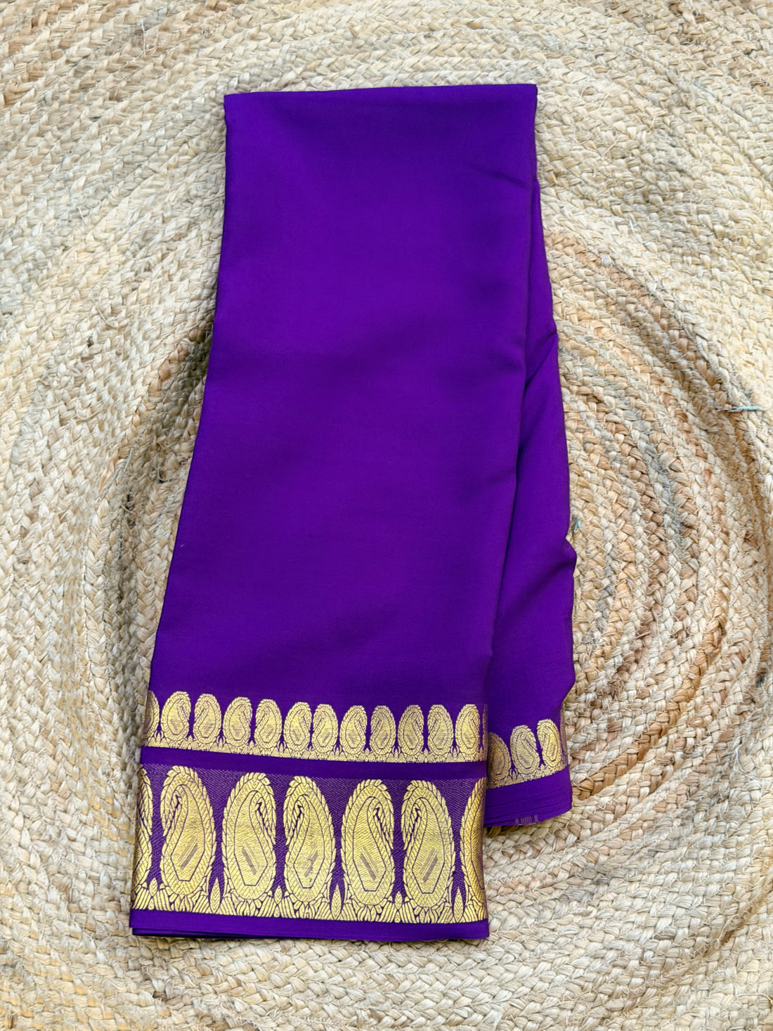 Deep purple KSIC double mango border crepe Mysore silk 120 gsm