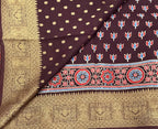 Dark brown small butta Kanchi border pure Ajrak dola sarees