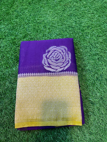 Purple with mustard soft crape Rose butta.