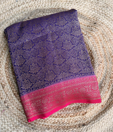 Purple n pink semi Banarasi crepe saree