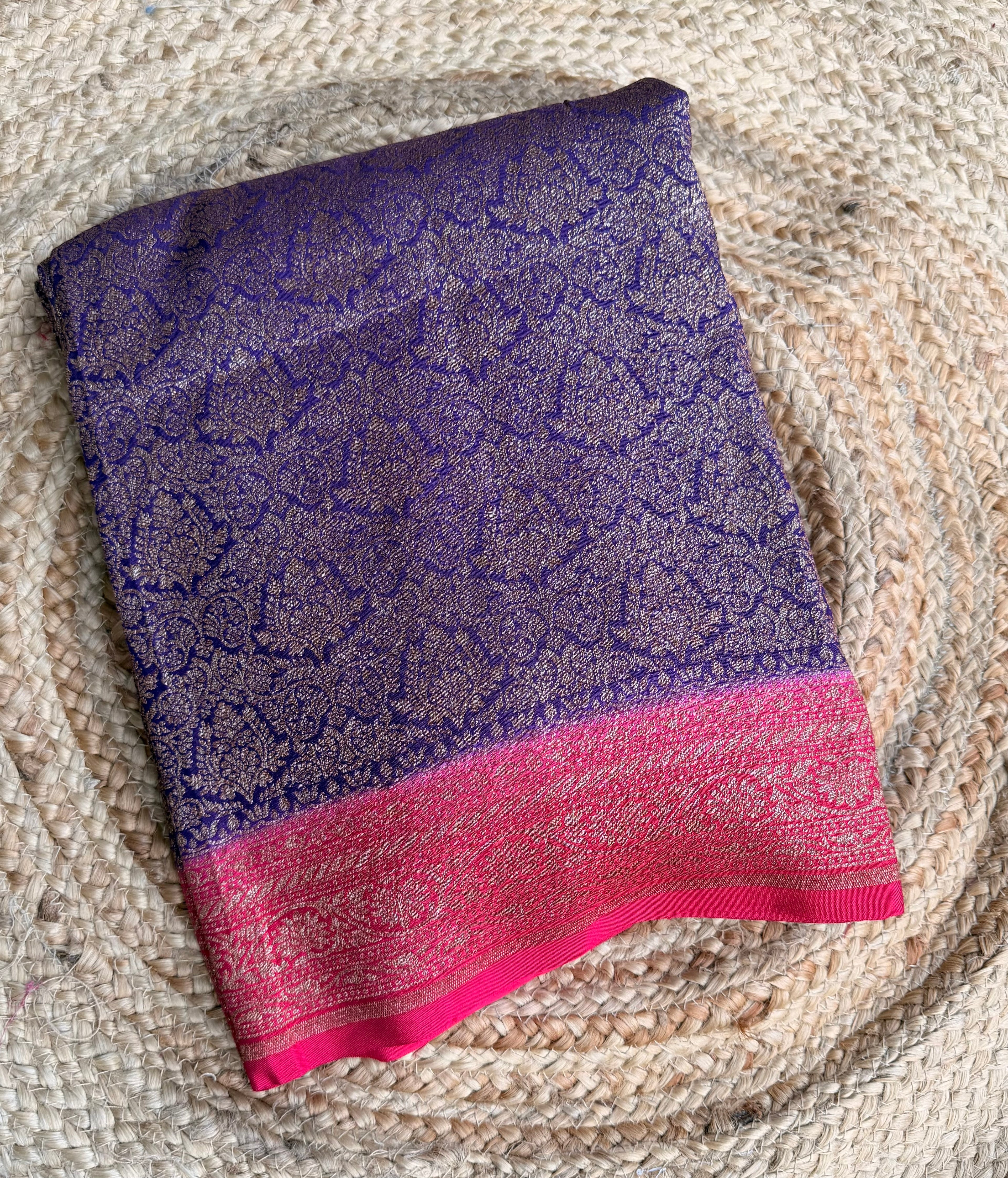 Purple n pink semi Banarasi crepe saree