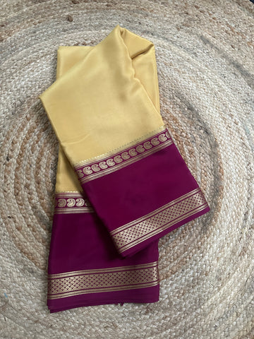 Beige with wine pure crepe Mysore Silk sarees 120 gsm.