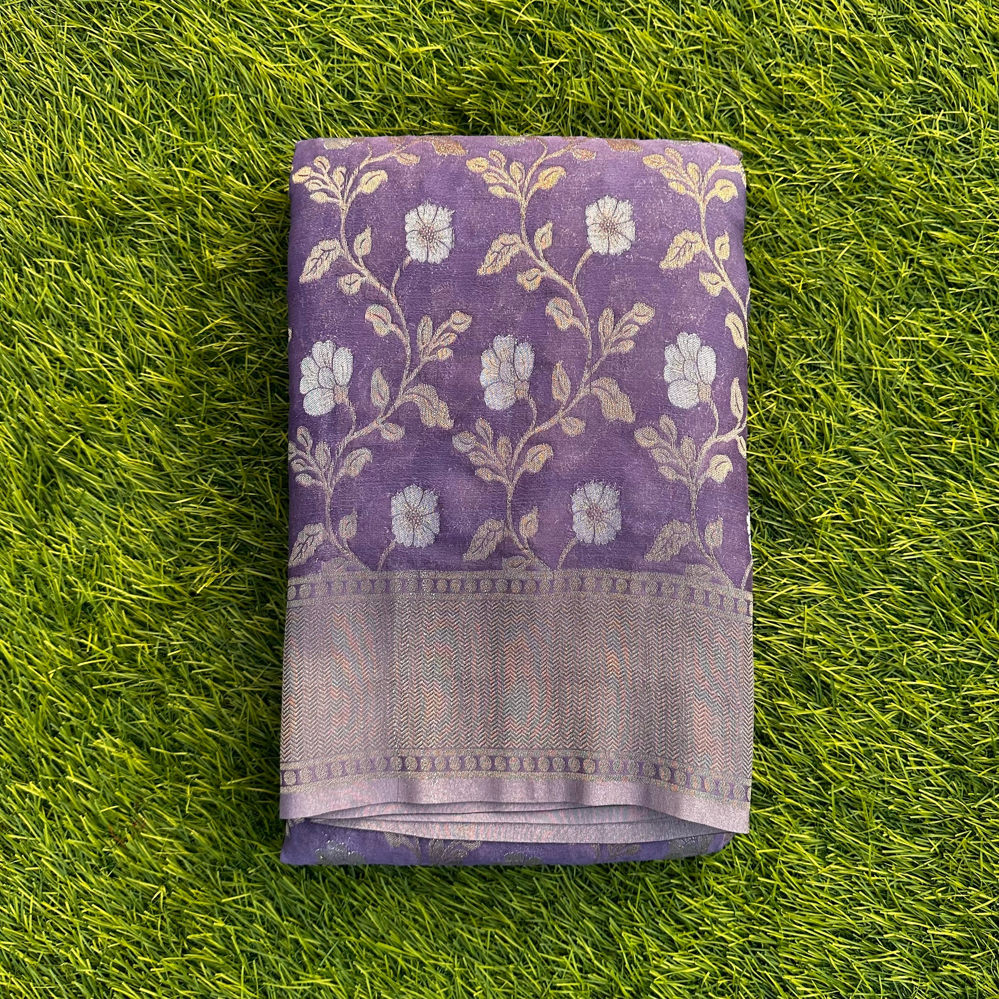 Designer georgette jaal pattern Lavender shades.