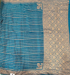 Peacock blue stripes pure benarasi crepe silk saree