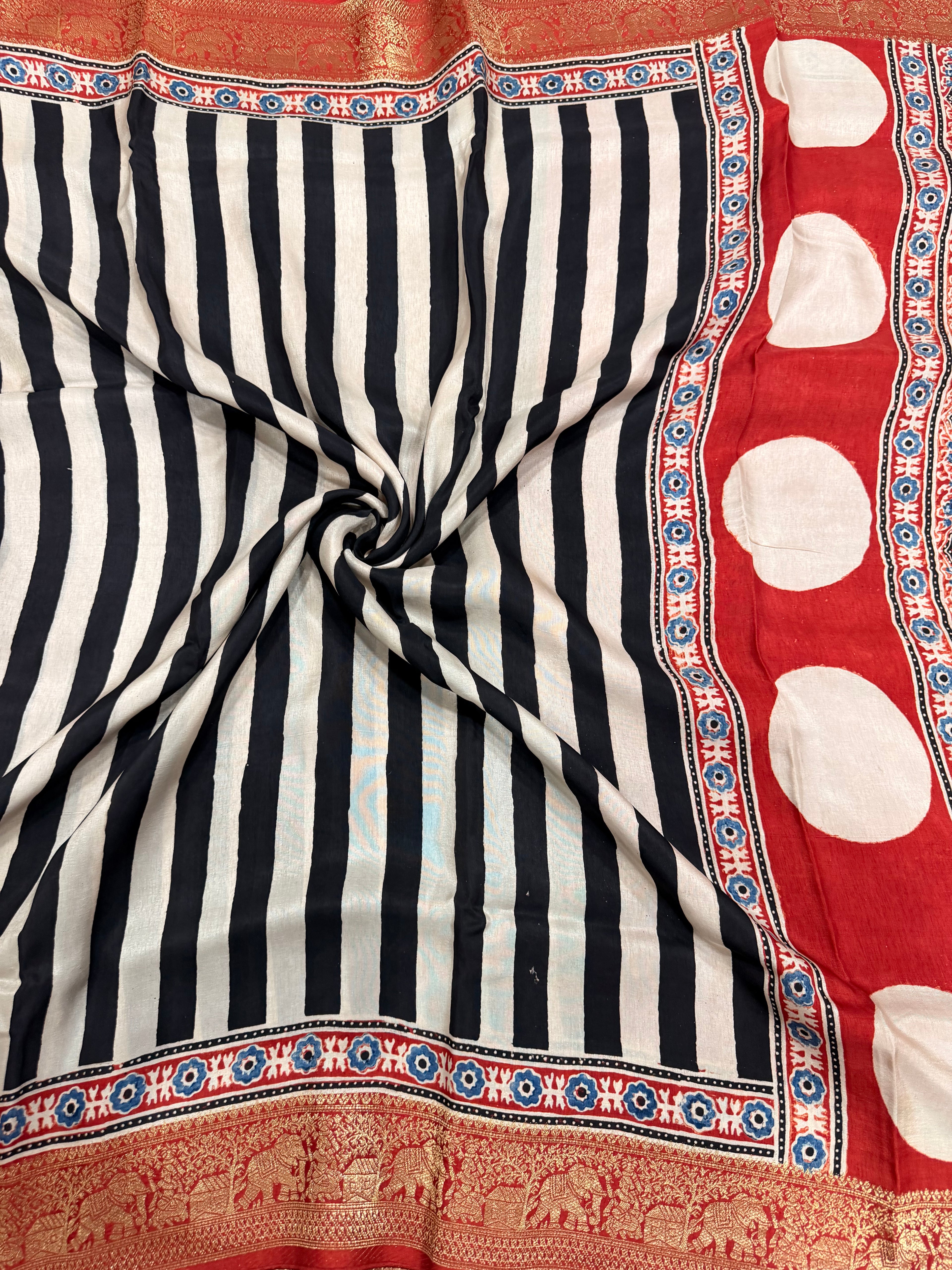 Black n white stripes pure Ajrak dola sarees