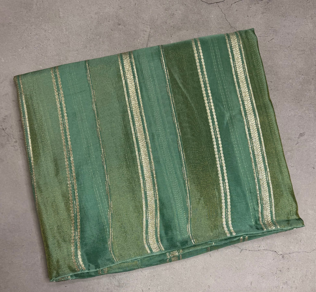 Sea green stripes chinnon crepe 107 saree