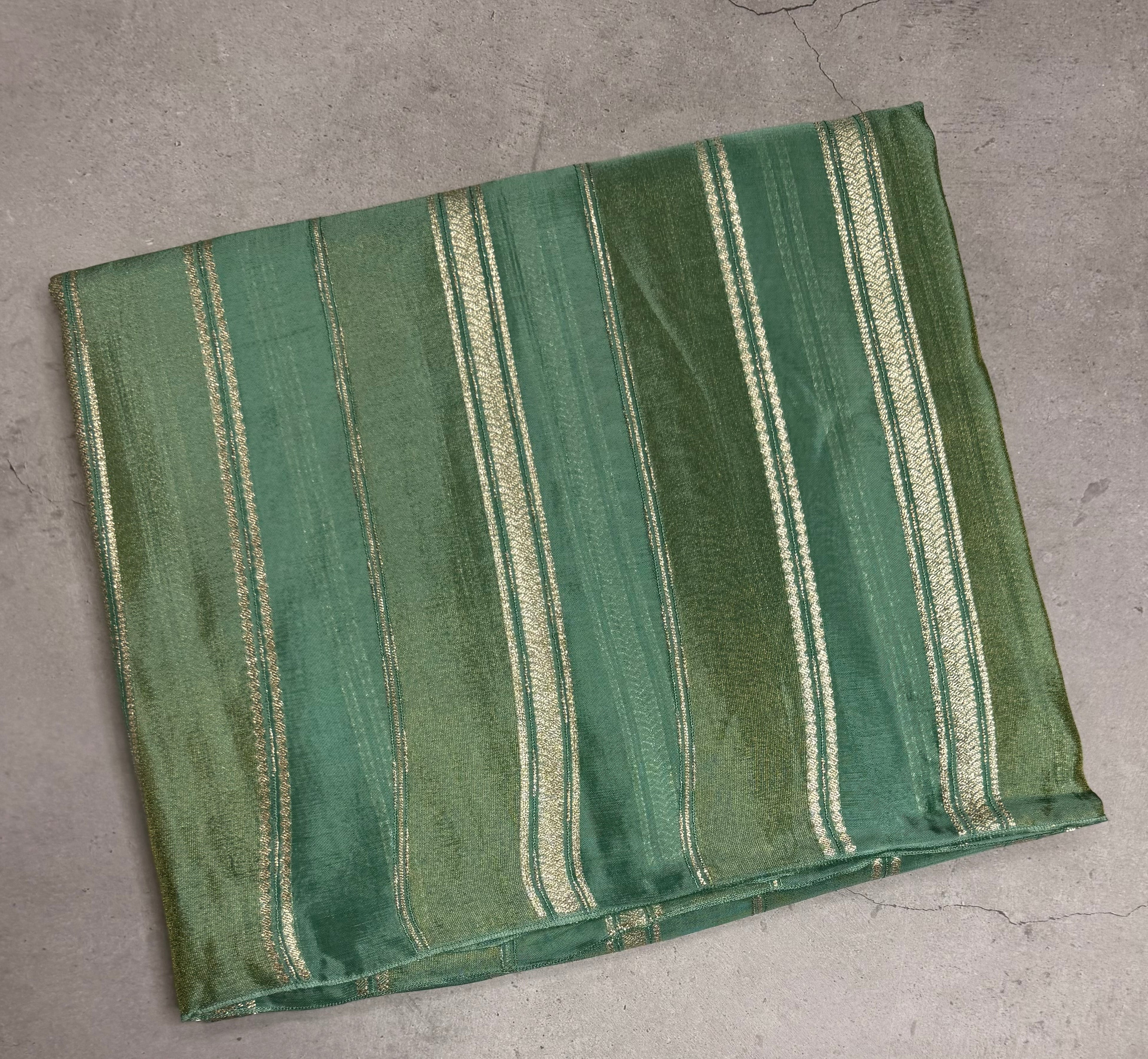 Sea green stripes chinnon crepe 107 saree