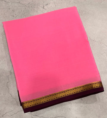 Pastel pink one inch border pure Mysore silk crepe saree