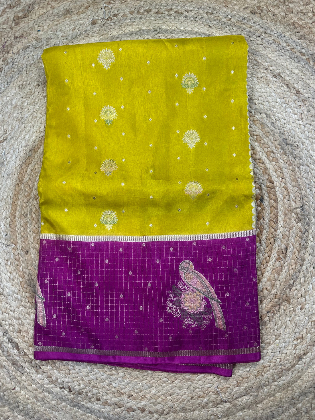 Yellow and purple dola silk
