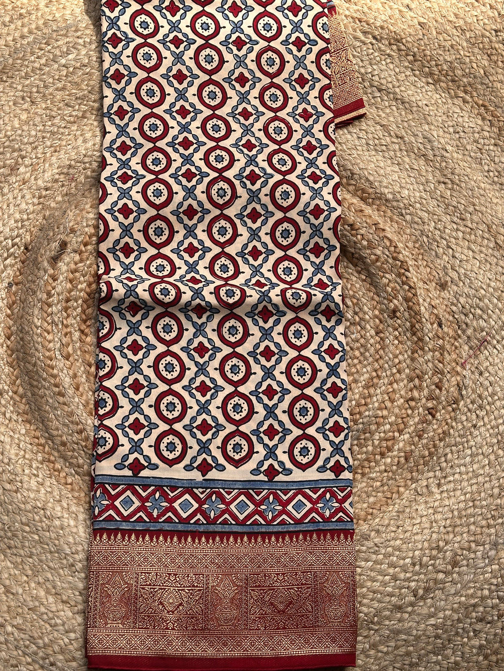 White and red pure Ajrak dola sarees