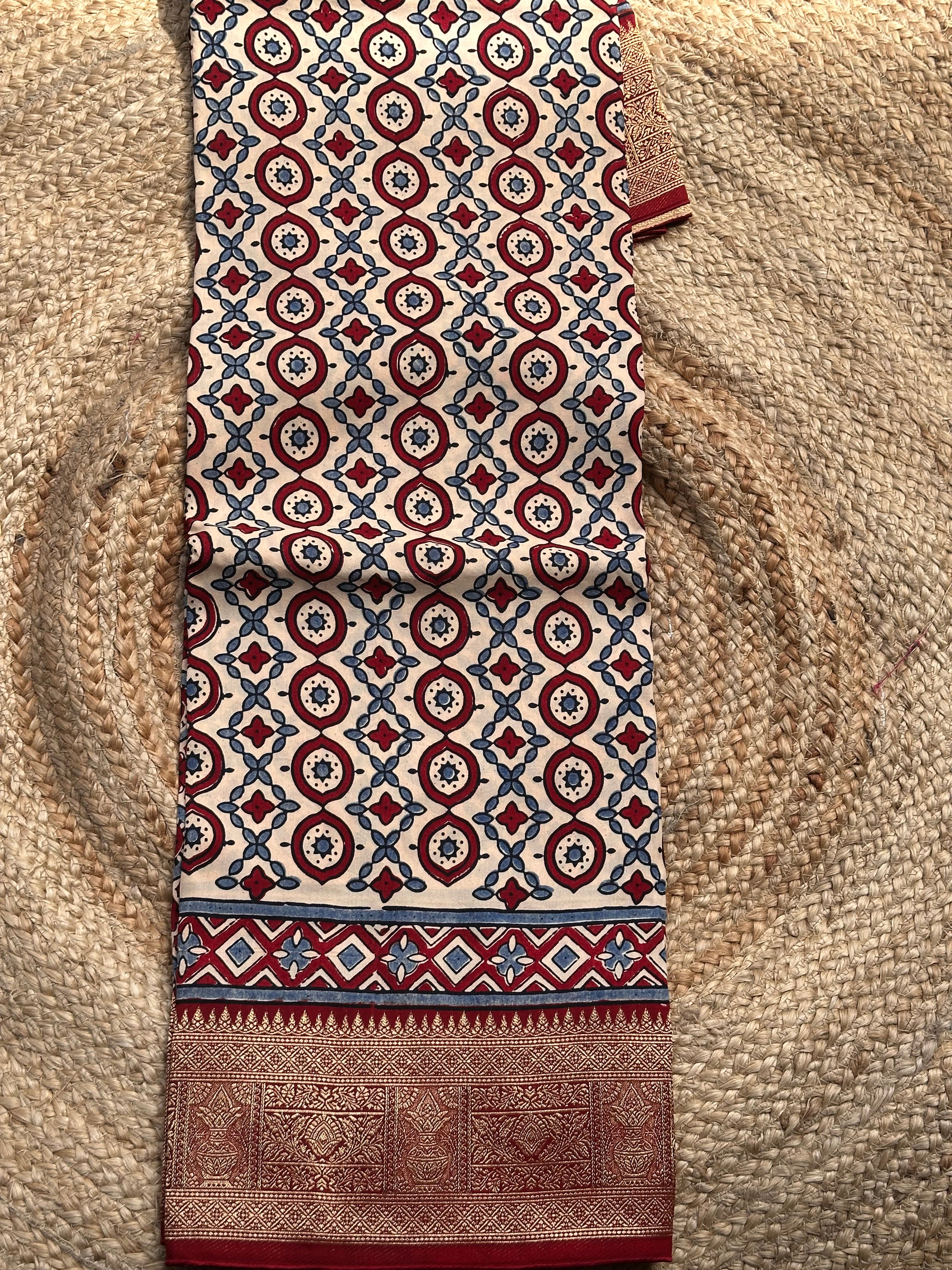 White and red pure Ajrak dola sarees