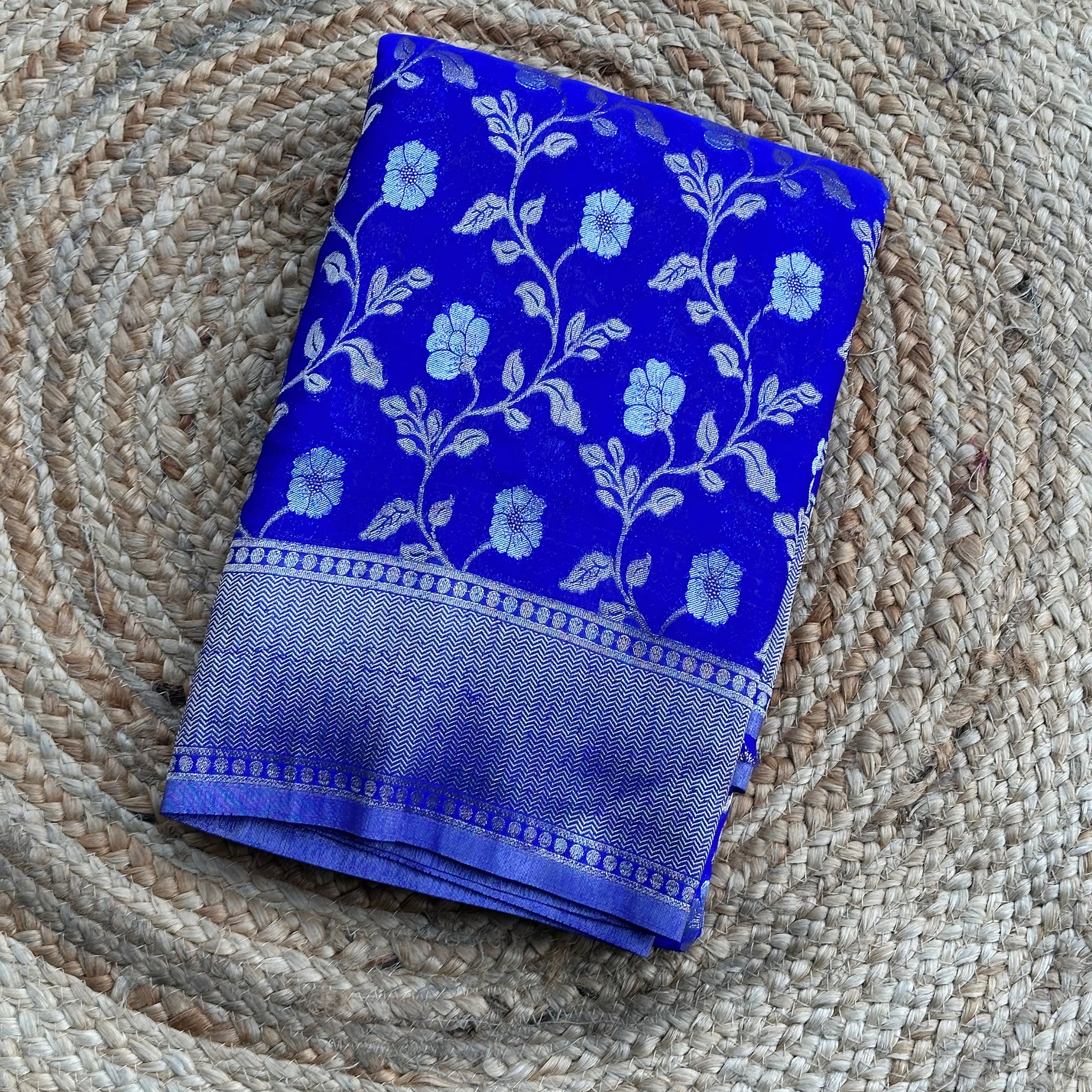 Royal blue designer georgette jaal pattern