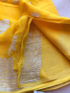 Yellow Banarasi pure khadi chiffon saree sliver zari saree