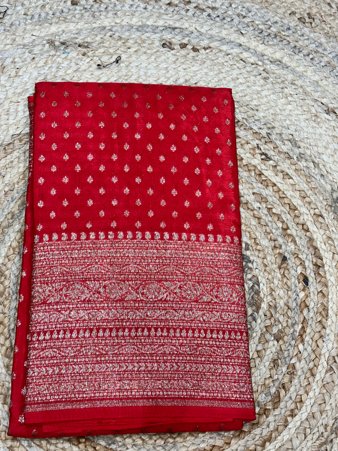 Hot red Banarasi crepe chiffon