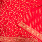 Red jaal pattern pure benarasi crepe silk saree