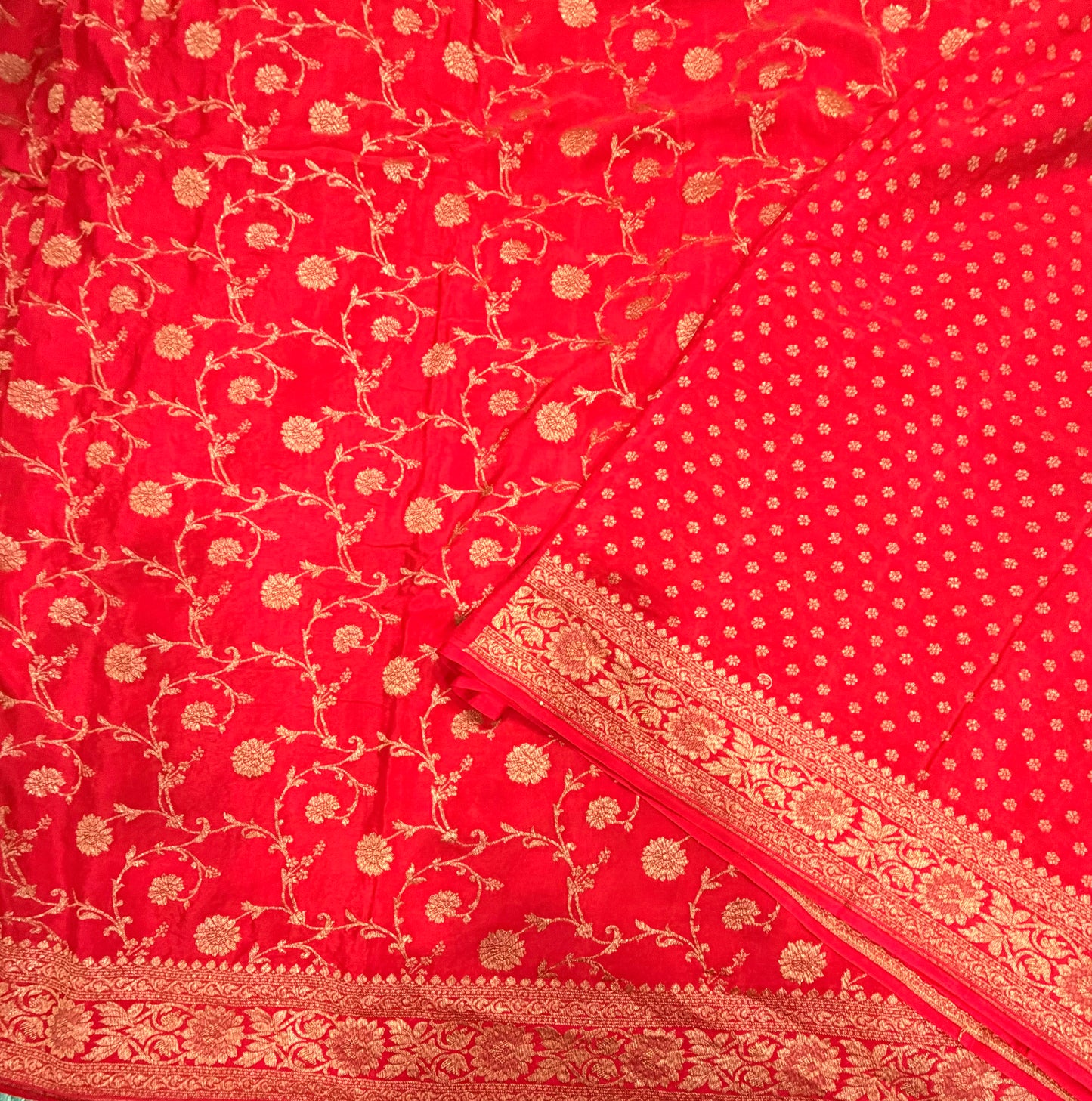 Red jaal pattern pure benarasi crepe silk saree