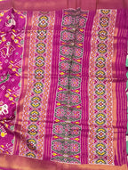 Magenta small border tusser Paithani saree