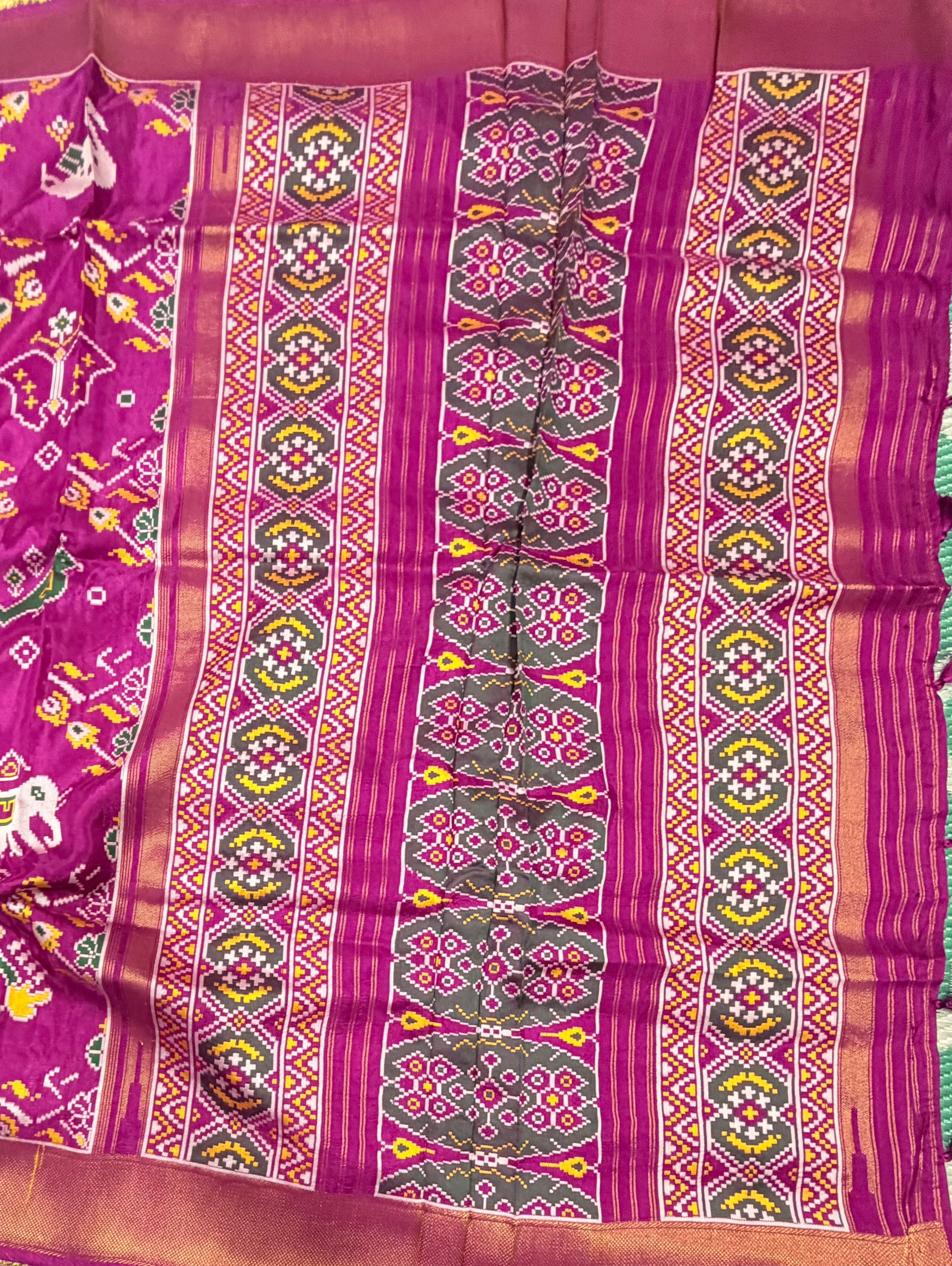 Magenta small border tusser Paithani saree