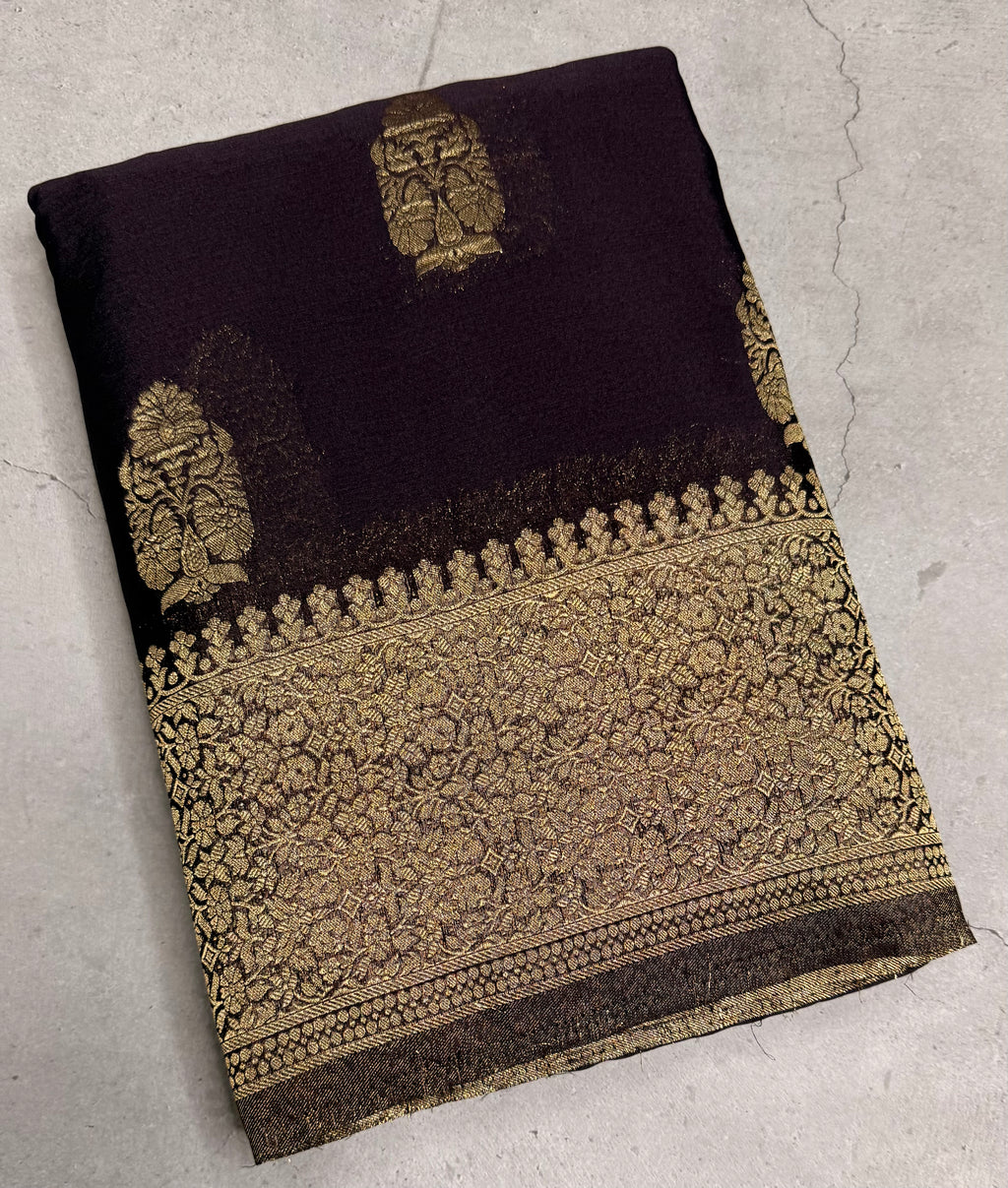 Dark navy blue big butta 107 designer soft crepe silk saree