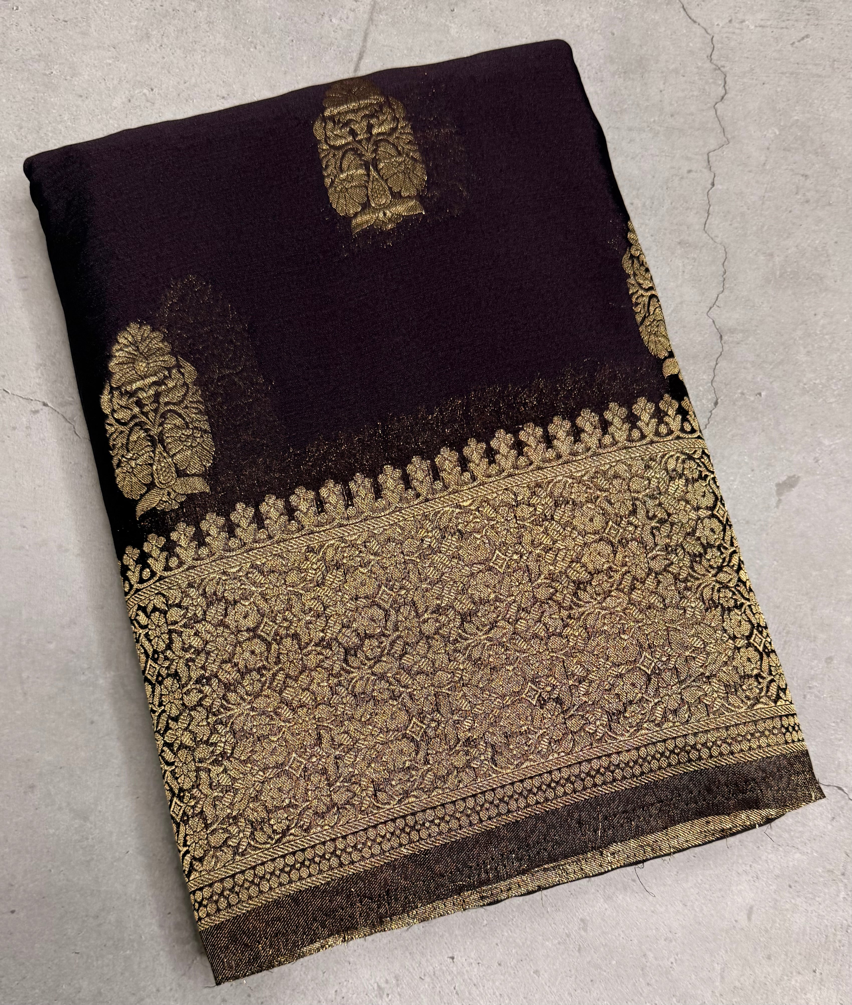 Dark navy blue big butta 107 designer soft crepe silk saree