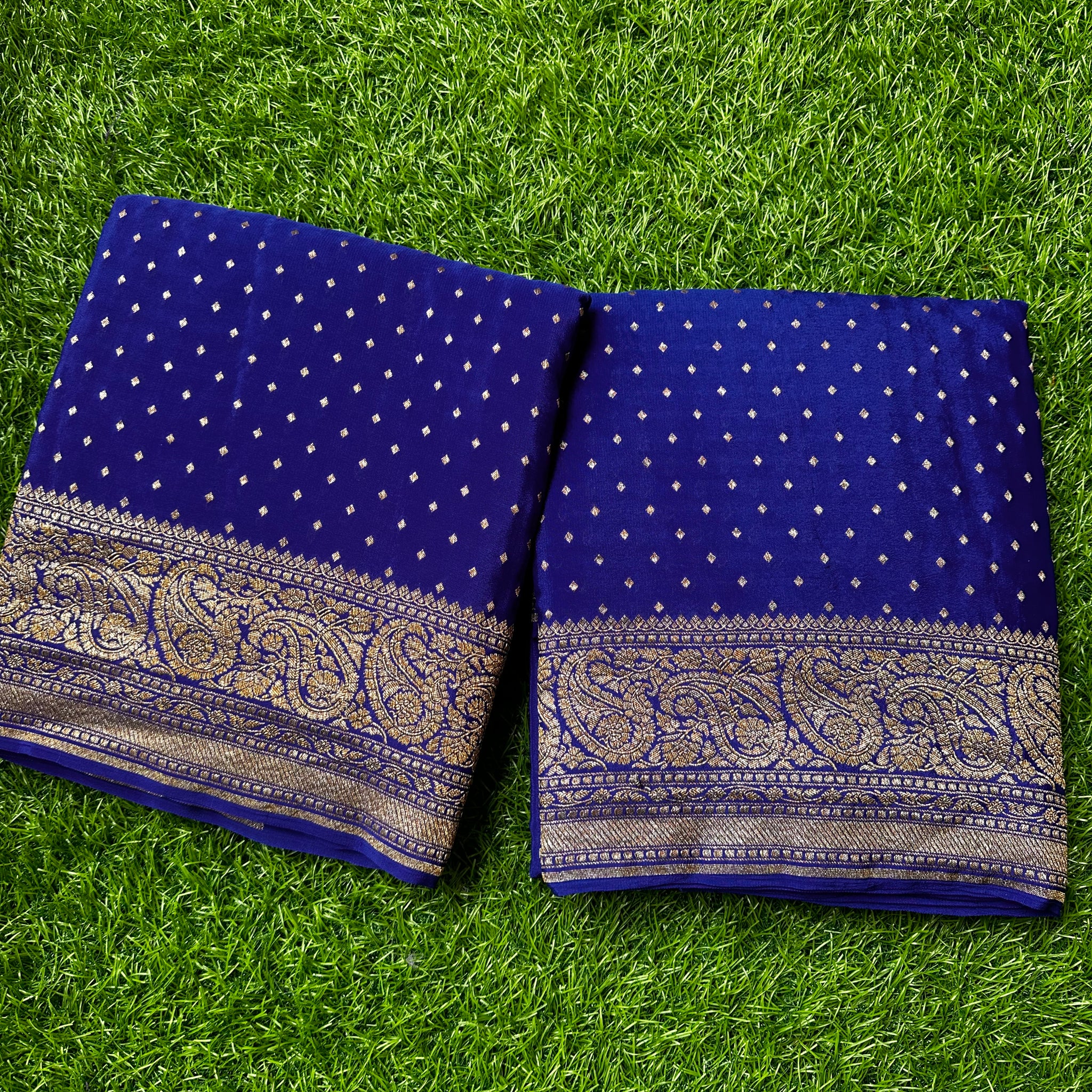 Royal blue pure Crape Banaras.