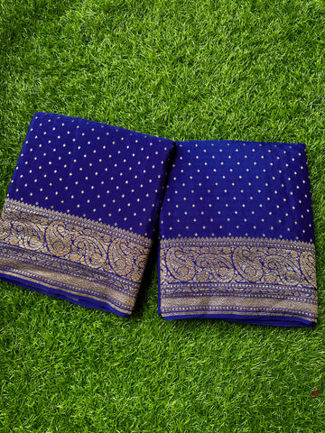 Royal blue pure Crape Banaras.