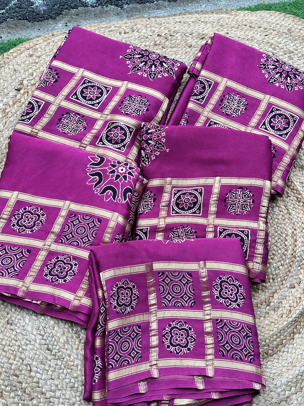 Onion pink pure modal Ajrak sarees