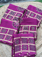 Onion pink pure modal Ajrak sarees