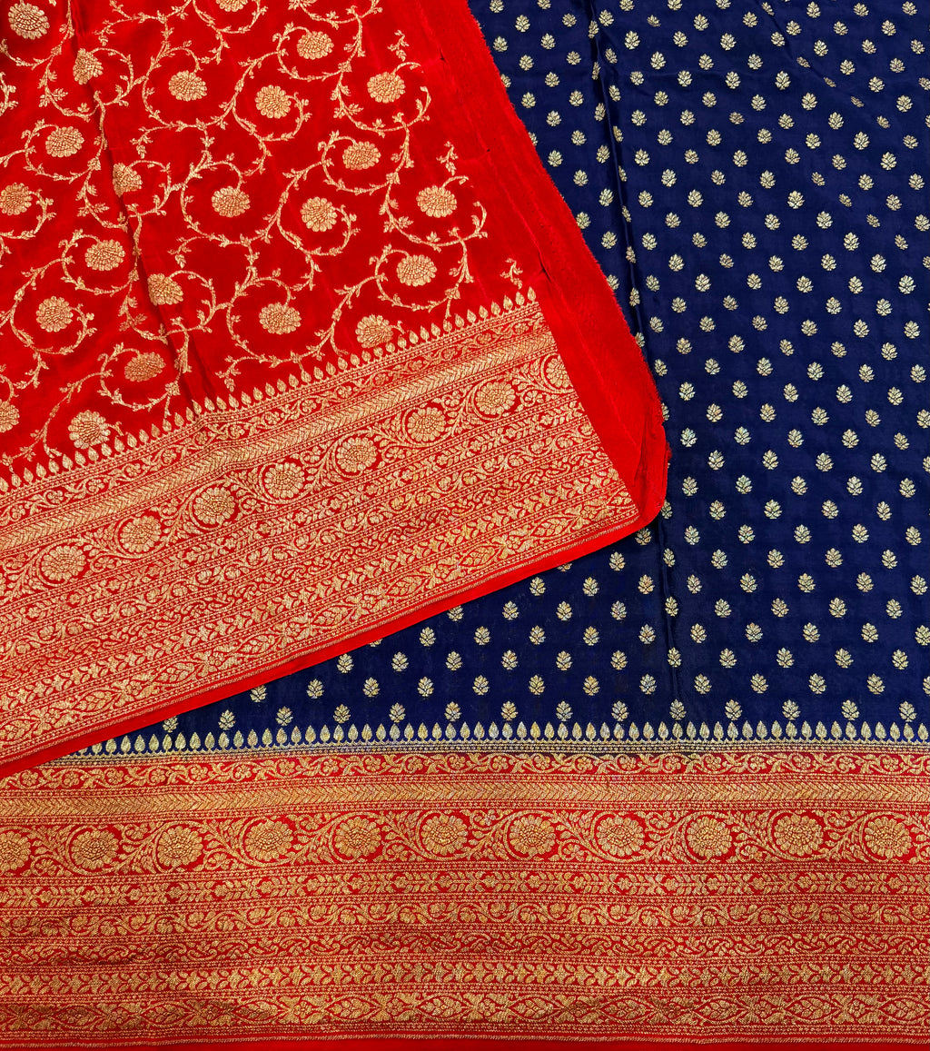 Navy blue pure benarasi crepe silk saree