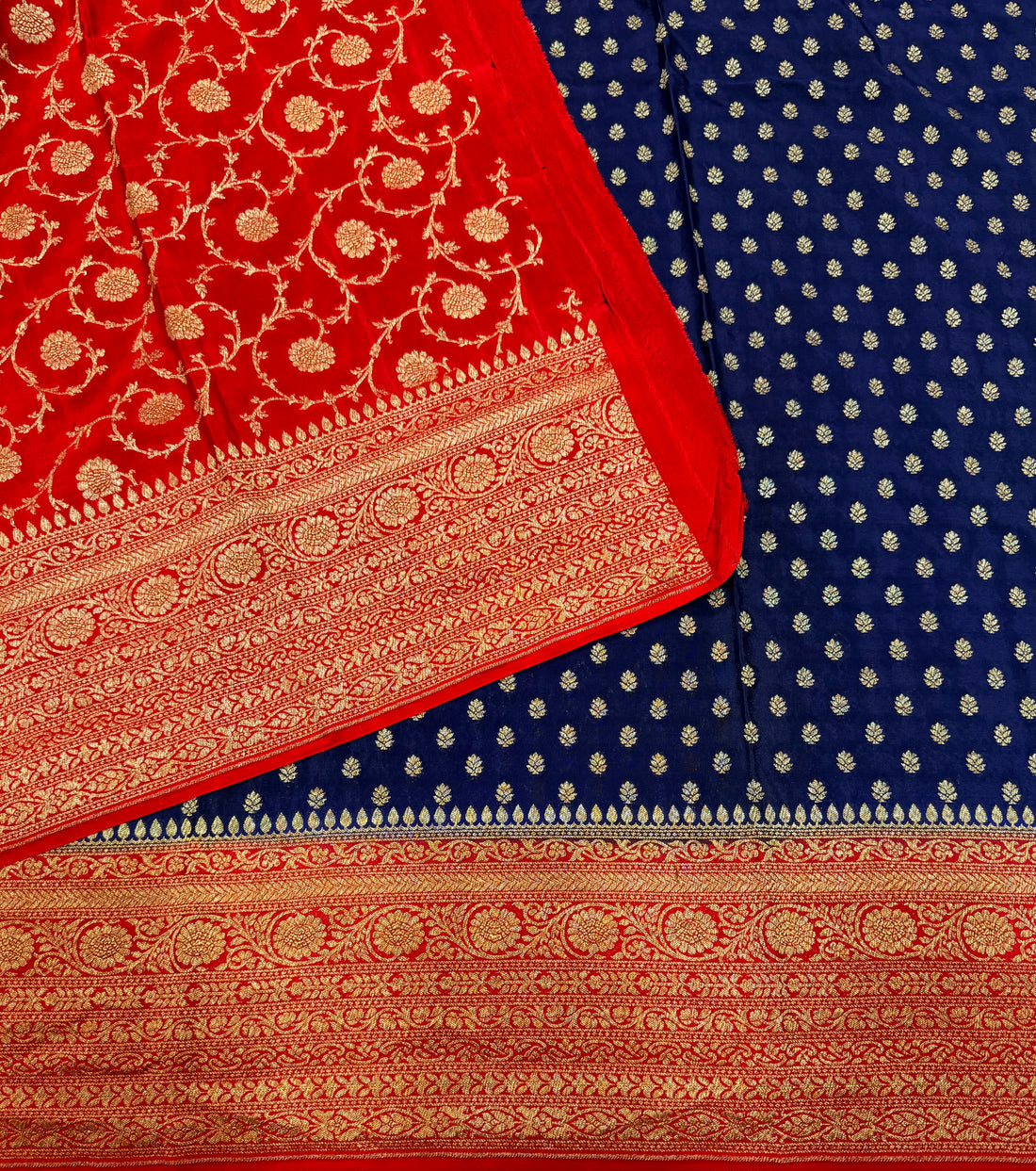 Navy blue pure benarasi crepe silk saree