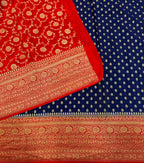 Navy blue pure benarasi crepe silk saree