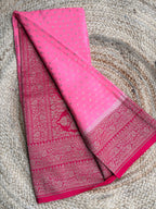 Light pink n pink small butta benarasi crepe saree