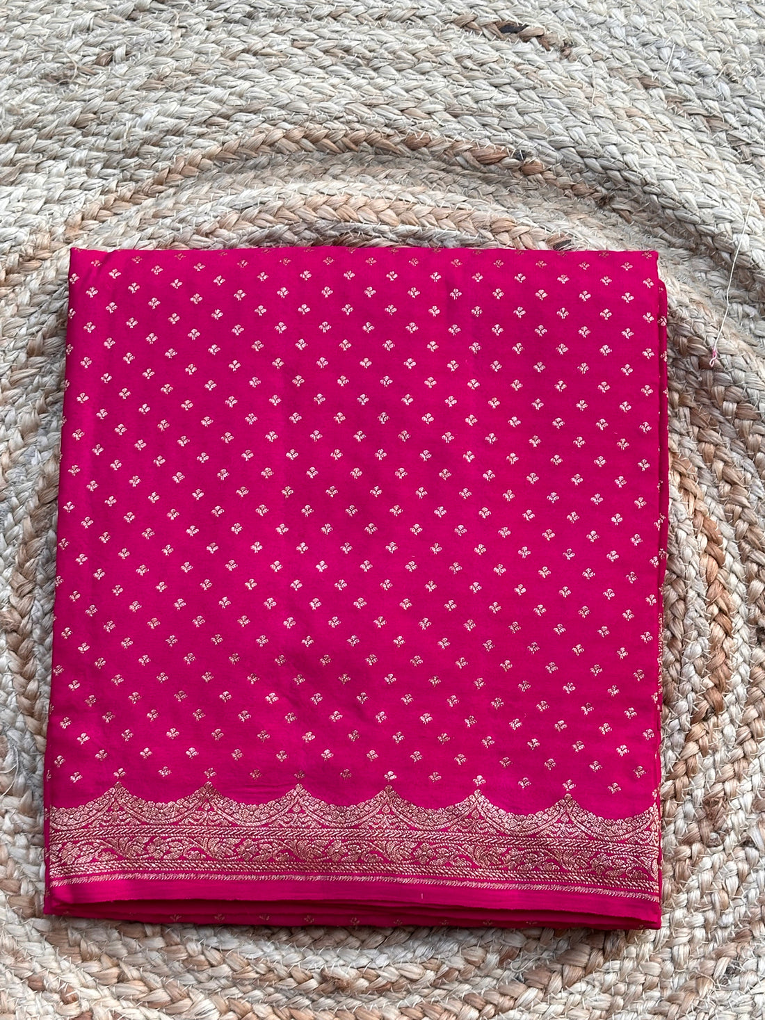 Hot pink scallop border pure crepe Banaras silk sarees