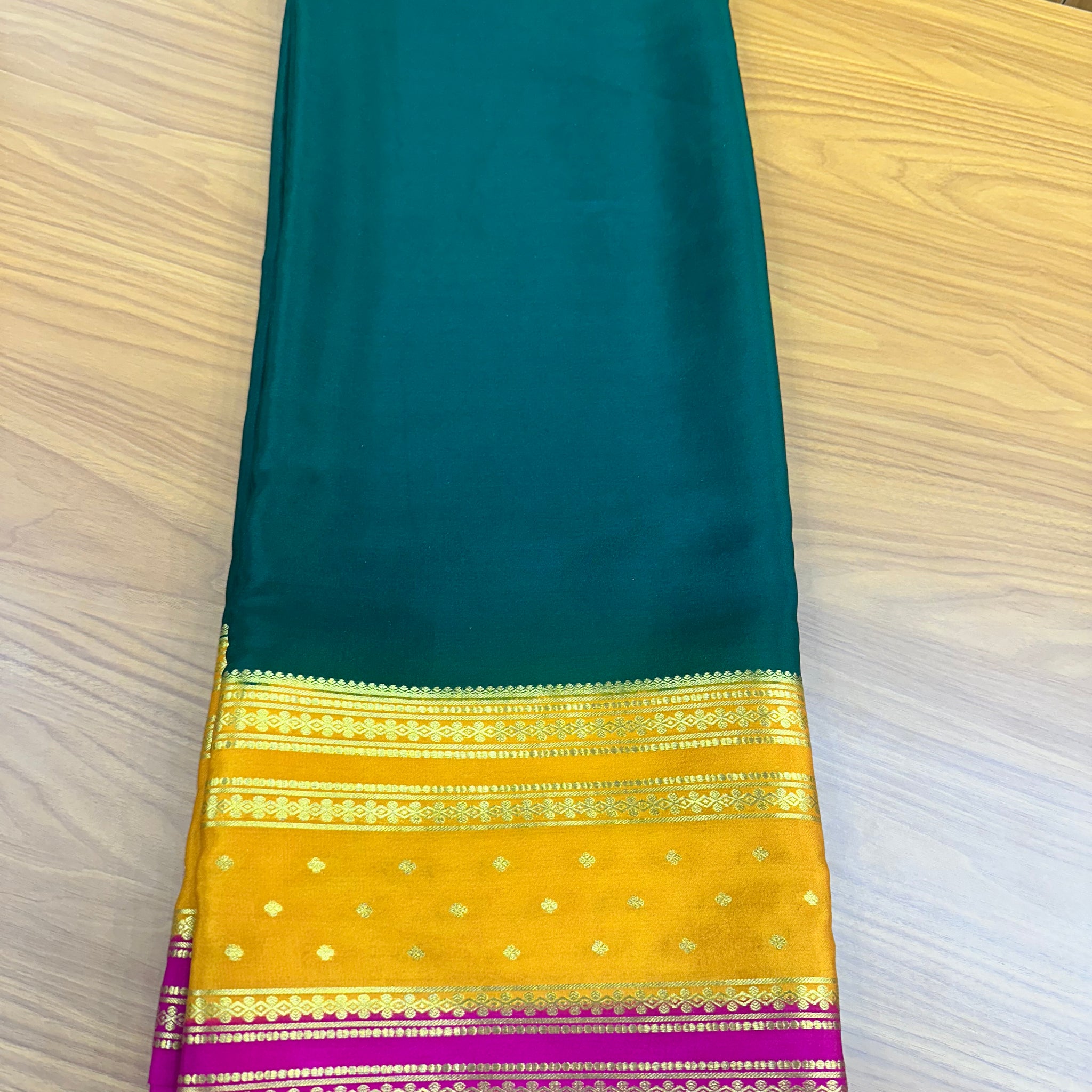 Green and mustard border butta pure crepe 120 gsm