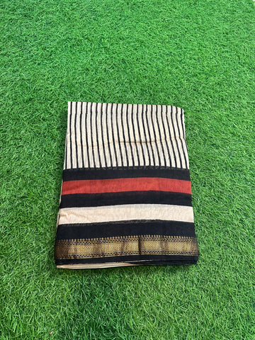 Maheshwari silk,vertical stripes with printed blouse.