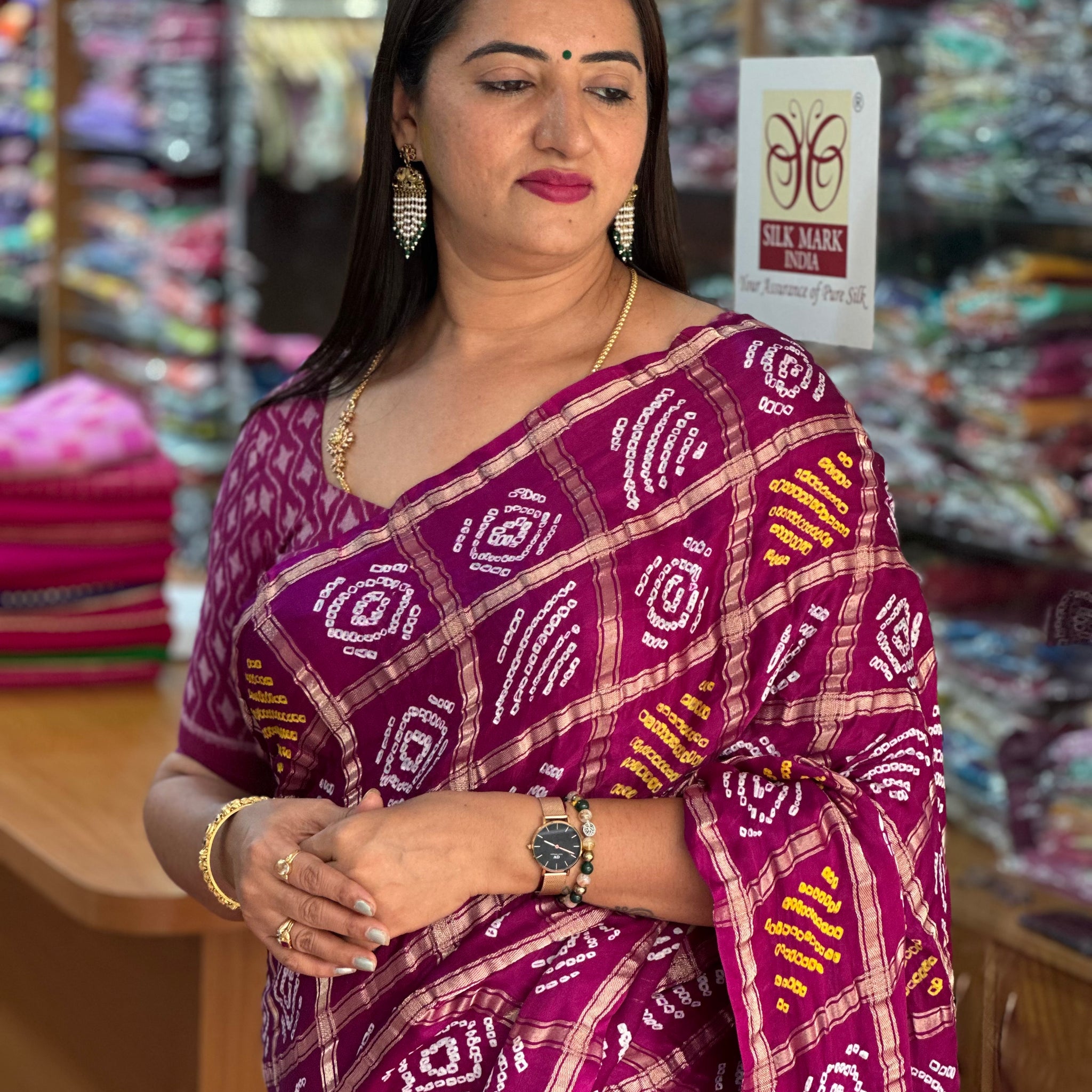 Brinjal purple pure gajji silk sarees Bandini block prints