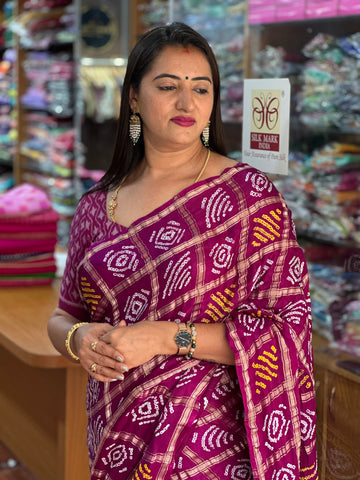 Brinjal purple pure gajji silk sarees Bandini block prints